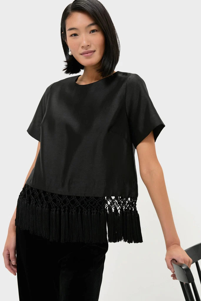 Black Dupioni Chadwick Tassel Top | Tuckernuck (US)