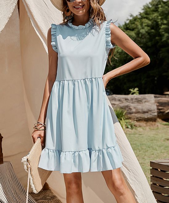 La Mode Women's Casual Dresses Light - Light Blue Ruffle Sleeveless Dress - Women & Juniors | Zulily