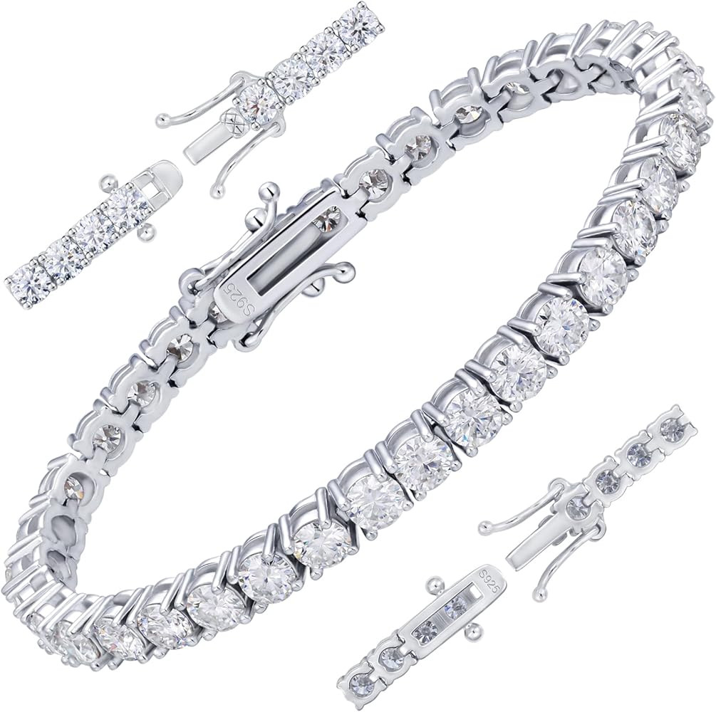 Moissanite Tennis Bracelet for Women Men White/Yellow Gold Plated S925 Sterling Silver D Color VV... | Amazon (US)