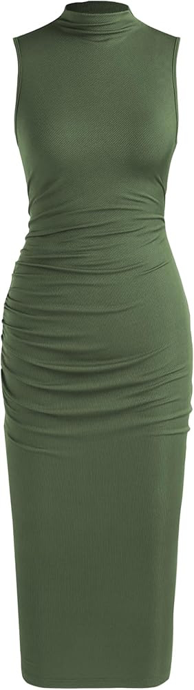 CIDER Bodycon Dresses for Women Mock High Neck Sleeveless Ruched Dresses Summer Cocktail Work Mid... | Amazon (US)