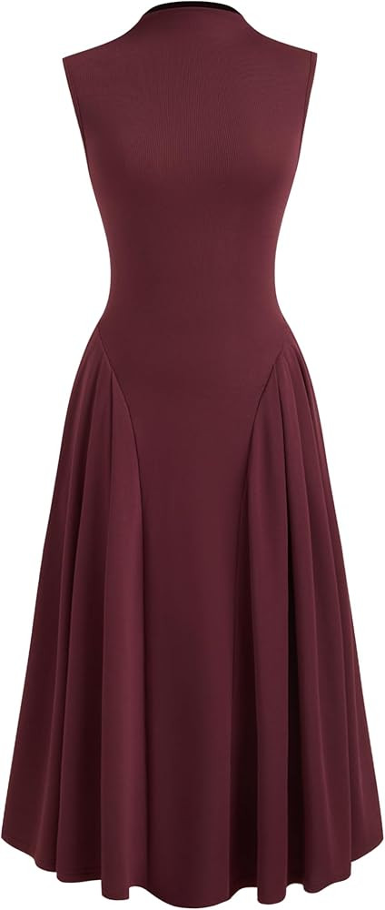 CIDER Summer Dress Turtle Neck Sleeveless A Line Midi Dress Solid Elegant Office Casual Flowy Low... | Amazon (US)