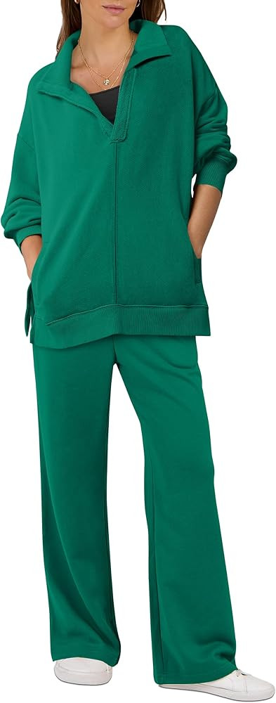 ANRABESS Women 2 Piece Outfits Lounge Sets Oversized Sweatshirt Wide Leg Pants 2024 Fall Casual S... | Amazon (US)