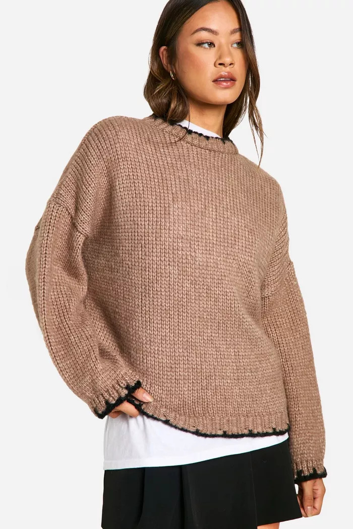 Tall Contrast Stitch Oversized Jumper | Boohoo.com (UK & IE)