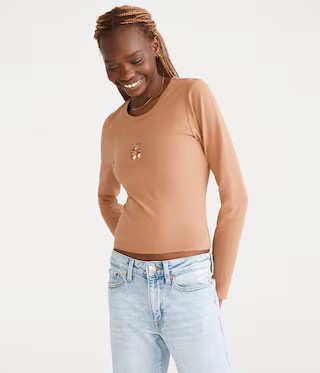 Long Sleeve Teddy Bear Graphic Baby Tee | Aeropostale