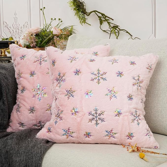 YOUR SMILE Set of 2 Farmhouse Christmas Snowflake Throw Pillow Covers Holiday Decor Soft Velvet F... | Amazon (US)