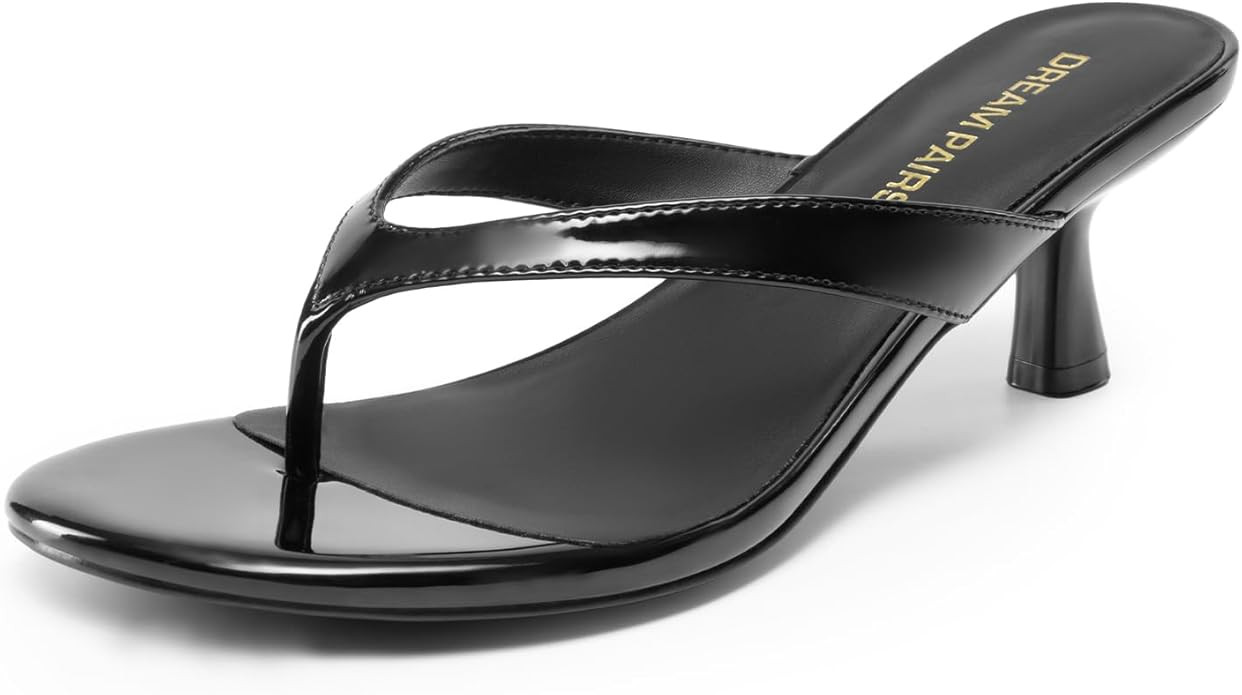 DREAM PAIRS Women’s Kitten Heel Flip Flops, Low Heel Dress Sandals with Thong Strap, Elegant Sl... | Amazon (US)
