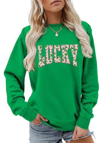 Hwalyten Lucky Sweatshirt for Women Lucky Shamrock Shirt Crewneck Irish Clover Graphic Pullover Top St. Patrick's Day Sweater | Amazon (US)