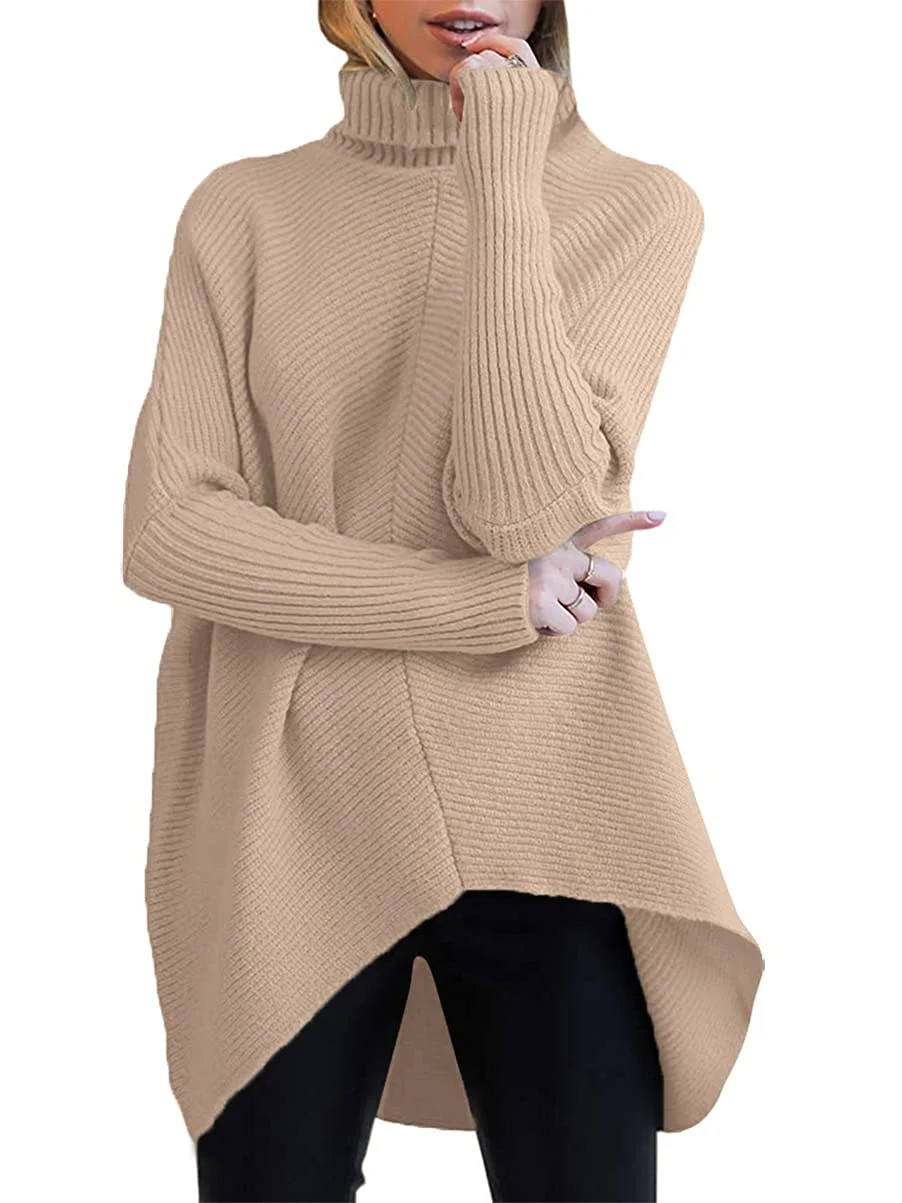 MOSHU Oversized Turtleneck Sweater for Women Asymmetric Hem Pullover Sweaters Top | Walmart (US)