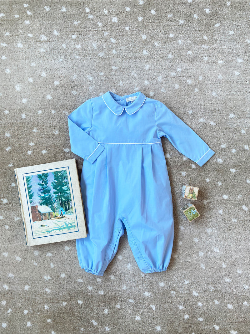 Long Sleeve Bradford Romper - Beale Street Blue with Worth Avenue Whit | The Beaufort Bonnet Company