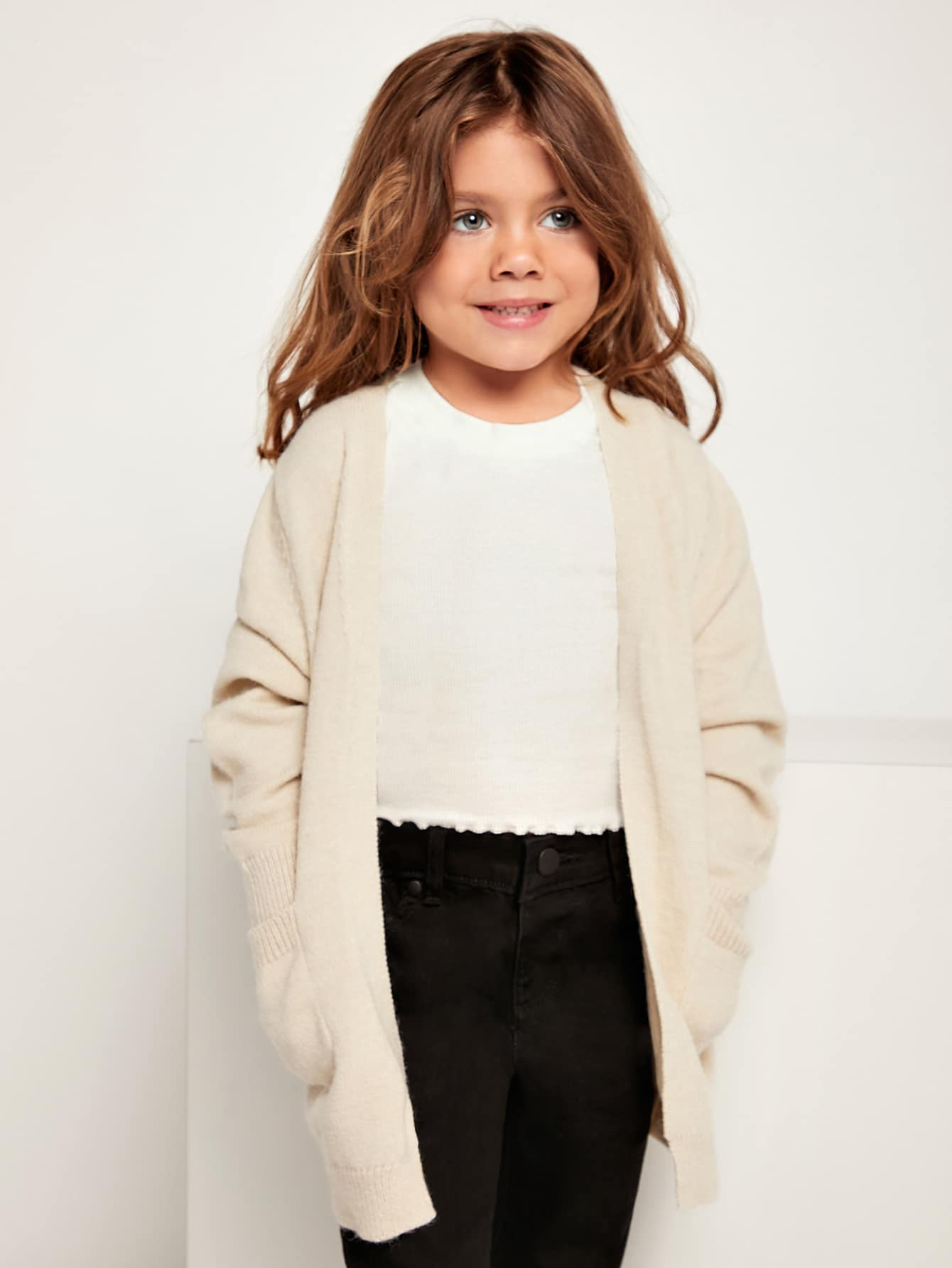 SHEIN Toddler Girls Pocket Patched Duster Cardigan | SHEIN