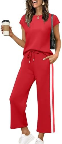 Sampeel Two Piece Sets for Women Summer Vacation Outfits Cap Sleeve Tops Lounge Matching Sets Clo... | Amazon (US)