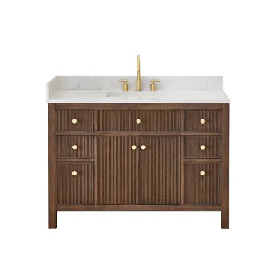 Lala 48" Single Bathroom Vanity with Grain White Engineered Stone Countertop without Mirror | Wayfair North America