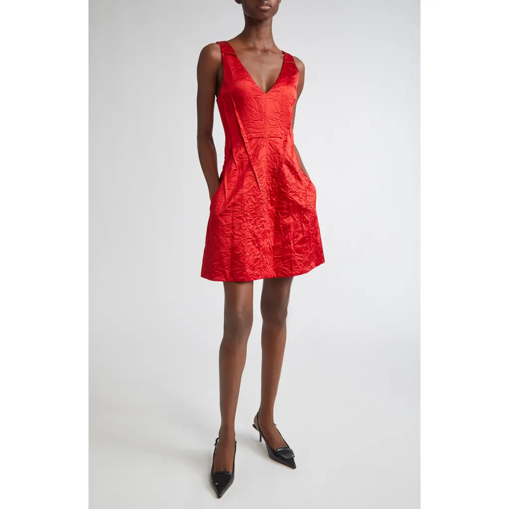 Jason Wu Collection V-Neck Crushed Satin Minidress in Red at Nordstrom, Size 6 | Nordstrom