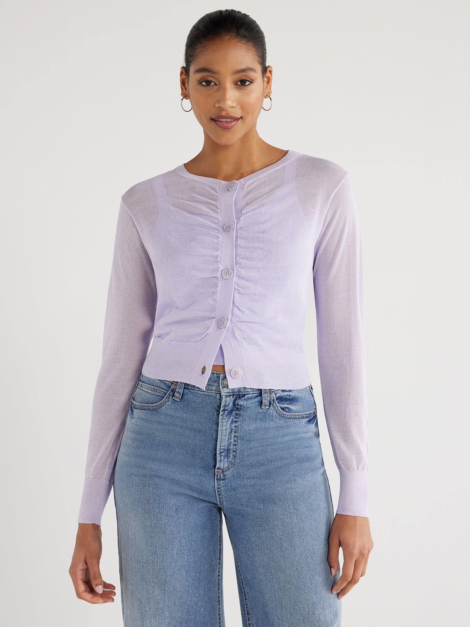 Scoop Women's Sheer Pleated Cardigan Sweater with Long Sleeves, Sizes XS-XXL - Walmart.com | Walmart (US)