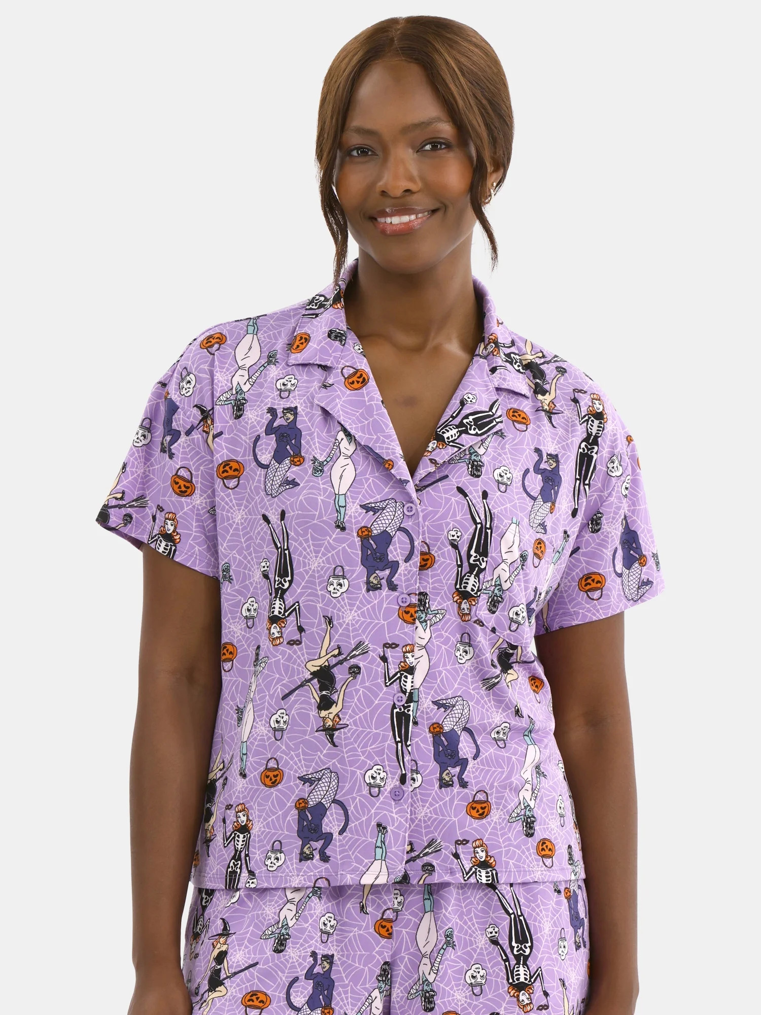 Halloween Women’s Printed Notched Top and Shorts Pajama Set from Way to Celebrate, 2-Piece, Siz... | Walmart (US)