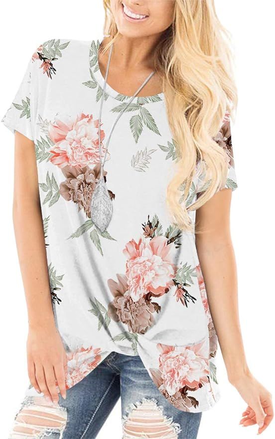 SAMPEEL Womens Tops Casual Summer T Shirts Twist Knot Tunic Tops | Amazon (US)