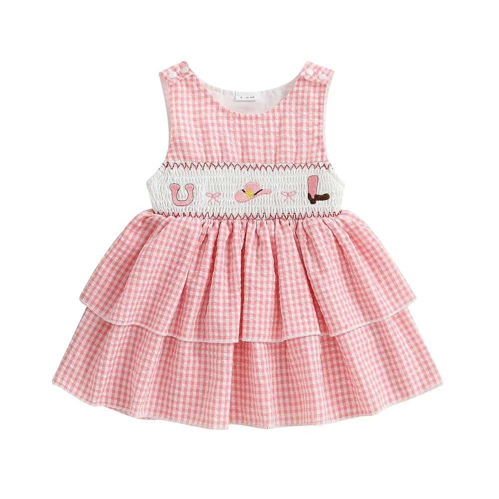 Toddler Baby Girl Western Dress Cowgirl Boots Hats Embroidery Sleeveless Ruffle Smocked Dress Inf... | Amazon (US)