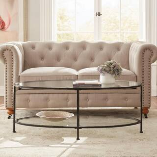 Home Decorators Collection Bella 46 in. Antique Bronze/Clear Large Oval Glass Coffee Table with S... | The Home Depot
