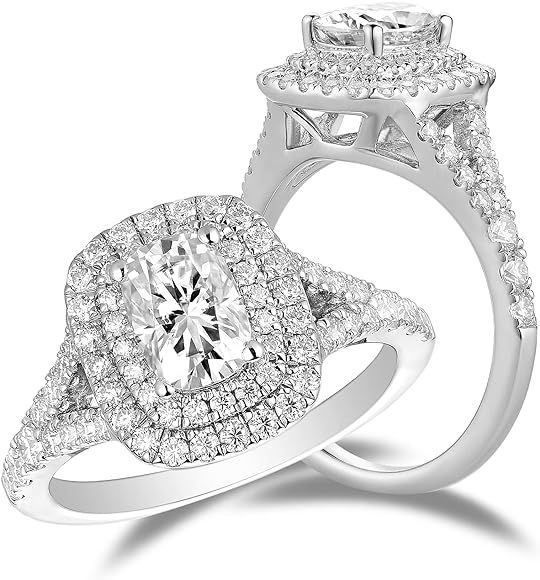 DovEggs Sterling Silver Center 1ct 5X7mm Cushion Cut H-I Color Moissanite Halo Engagement Ring for W | Amazon (US)