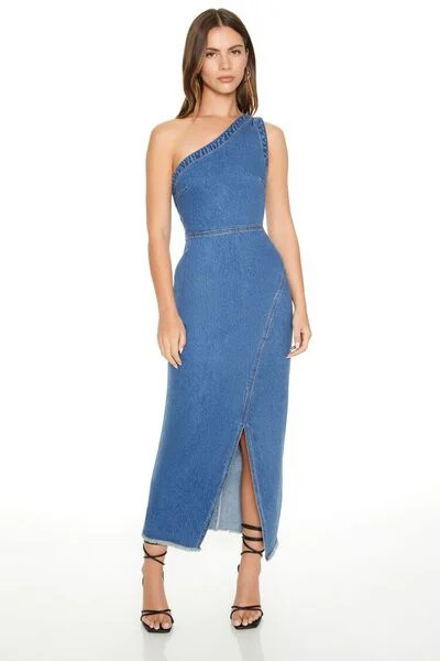 Denim One-Shoulder Maxi Dress | Forever 21