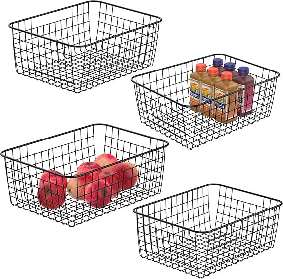Wire Storage Baskets, iSPECLE 4 Pack Large Metal Wire Baskets Pantry Organization and Storage wit... | Amazon (US)