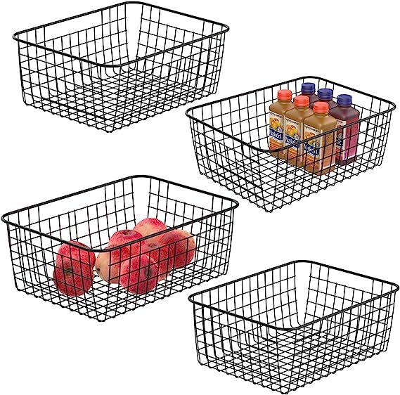 Wire Storage Baskets, iSPECLE 4 Pack Large Metal Wire Baskets Pantry Organization and Storage wit... | Amazon (US)