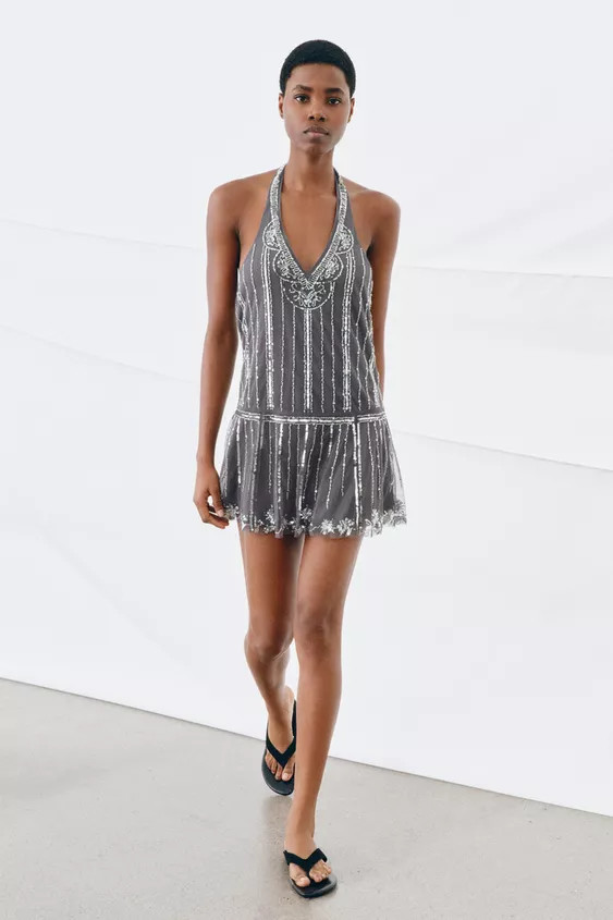 SEQUIN HALTER MINI DRESS | Zara US