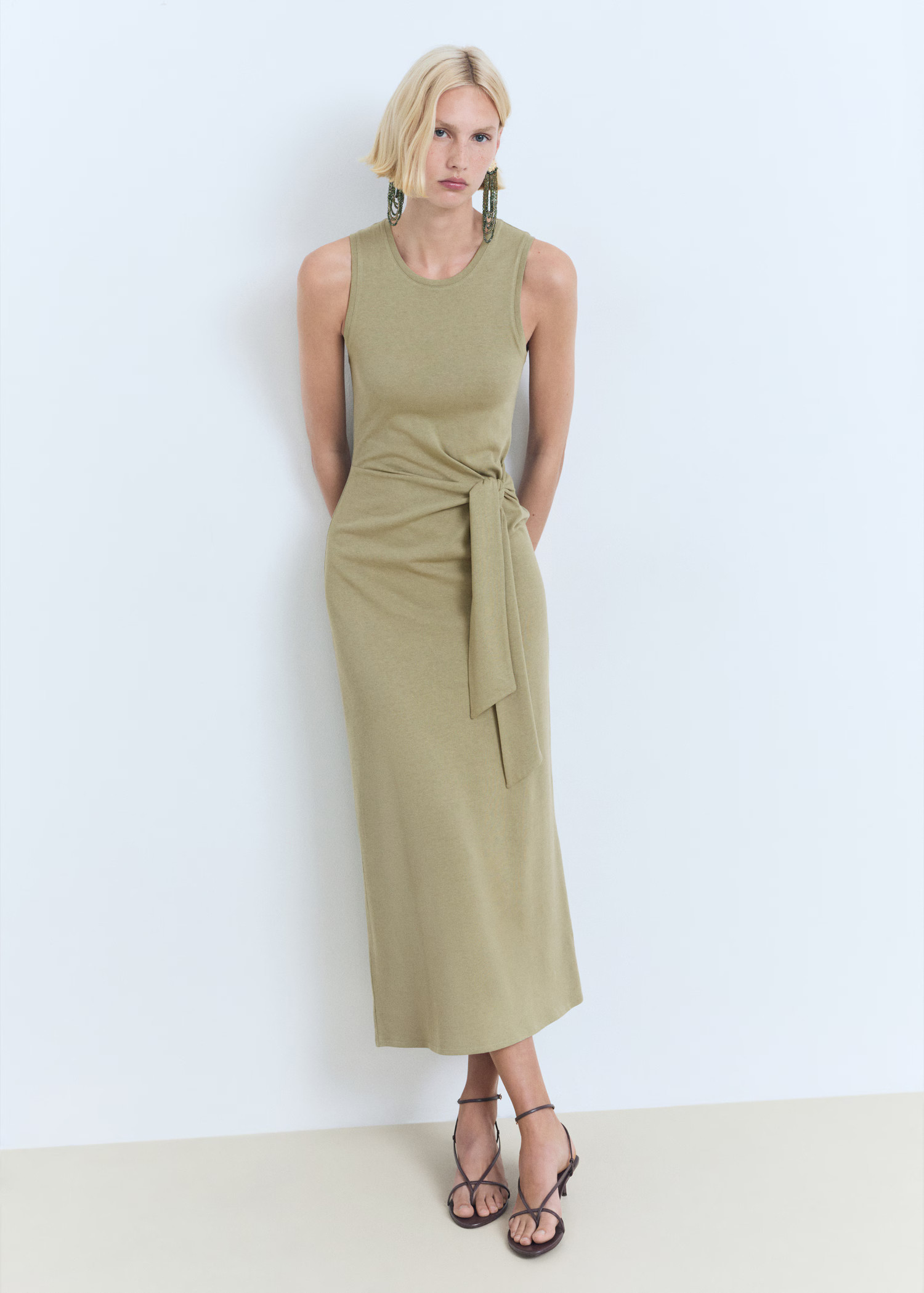 Cotton midi-dress with knot detail | Mango (US/MX/AU)