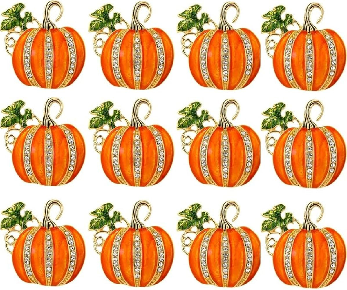 12 Pcs Rhinestone Gold Enamel Pumpkin Brooch Pins, Brooches And Pins For Women Bulk, Gold Tone En... | Amazon (US)