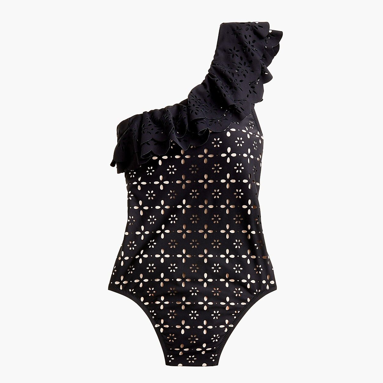 Scalloped ruffle one-shoulder one-piece swimsuit in laser-cut eyelet | J.Crew US