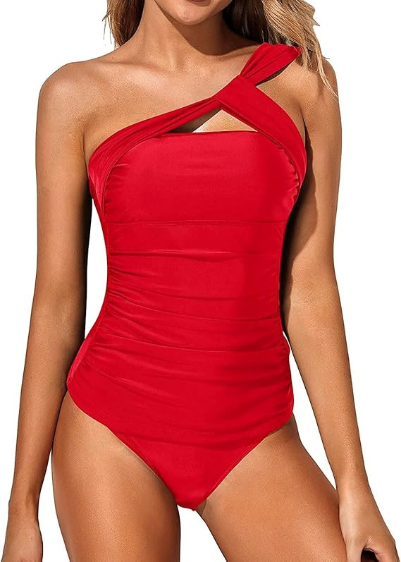 Tempt Me Two Piece Tankini Bathing Suits for Women One Shoulder Swim Top with Shorts Swimsuits | Amazon (US)