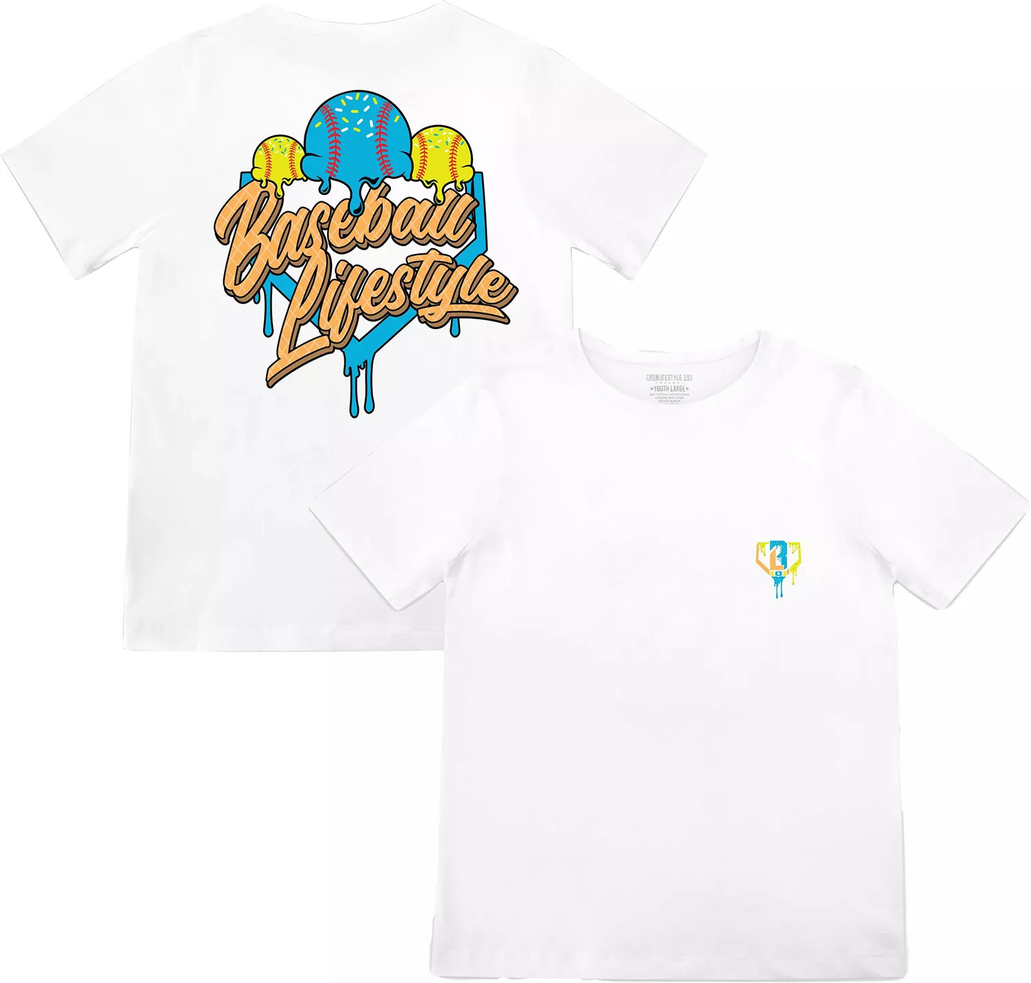 Baseball Lifestyle 101 Boys' Ice Cream Shirt, Medium, White/Blue/Yellow | DICK'S Sporting Goods
