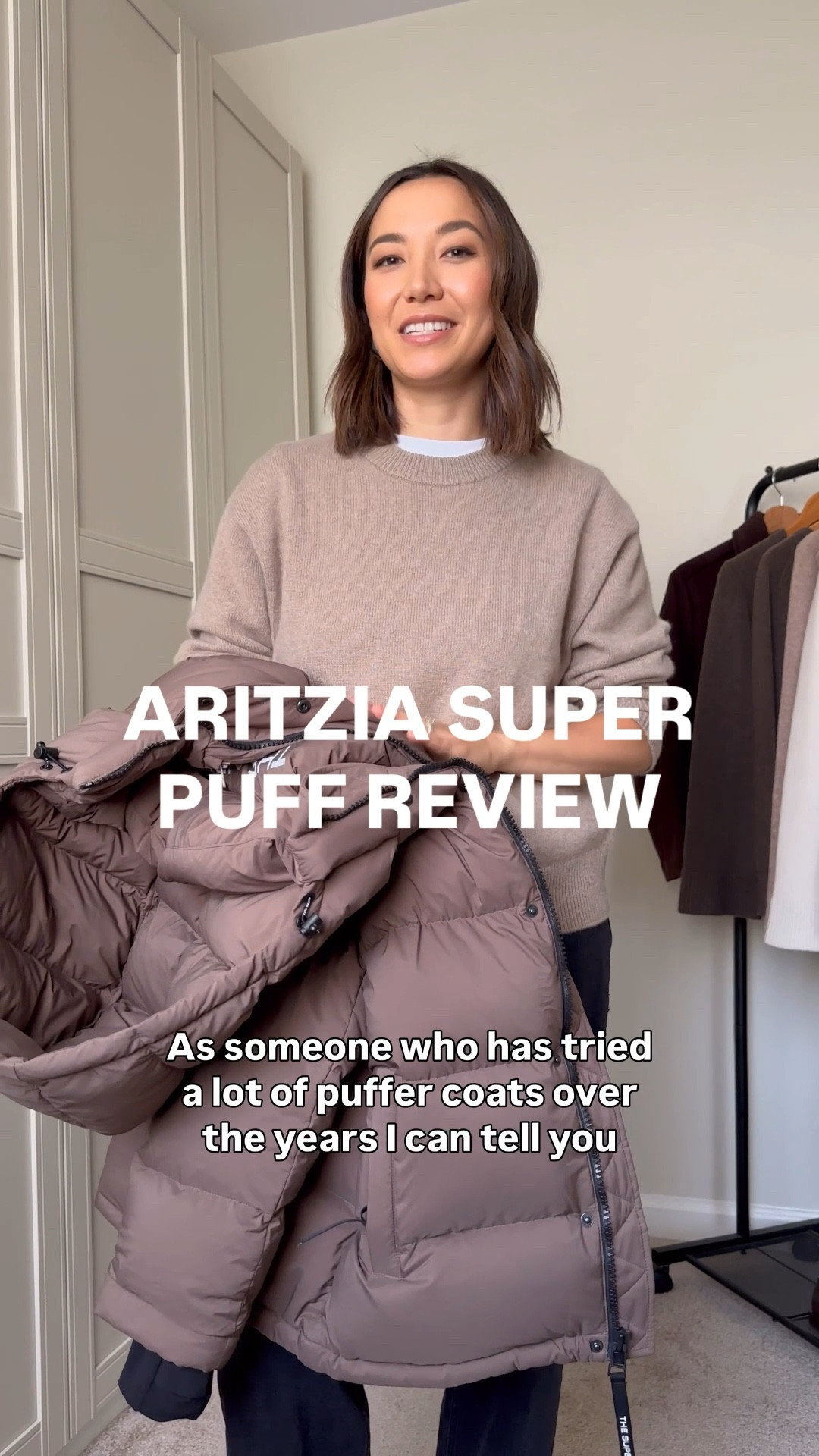 Aritzia super puff try on + review 

Im 5’4” and wearing xs 

1. Super puff original — cola taupe color 
2. Super puff original from last year — in halation gray (no longer available, but the most identical color would be matte pearl) 
3. Super puff long — black 
4. Super puff vest 

Essential cashmere relaxed crew sweater — heather nomad taupe

#LTKStyleTip #LTKSeasonal