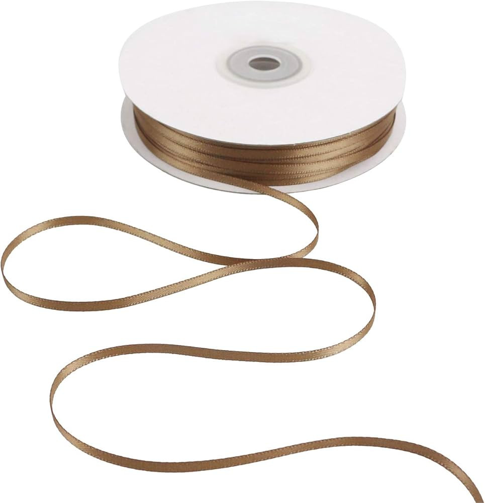 HUIHUANG Solid Color Satin Ribbon 1/8 inch x 100 Yards Roll Ribbon for Crafts (Light Brown) | Amazon (US)