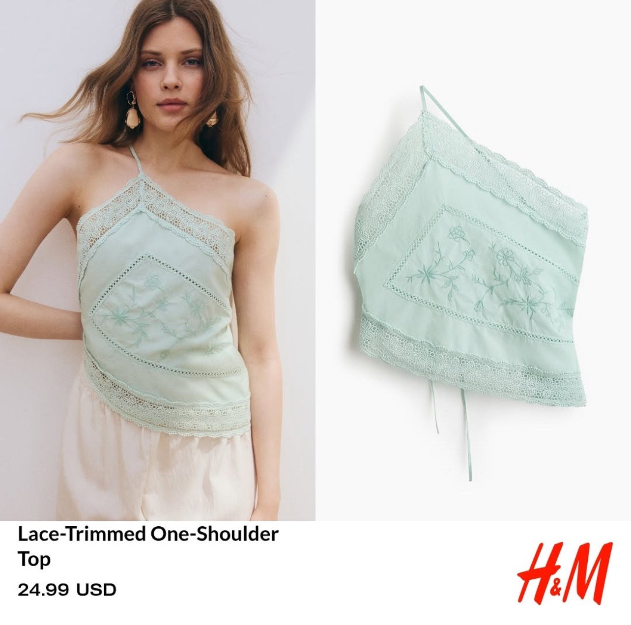 LACE-TRIMMED ONE-SHOULDER TOP