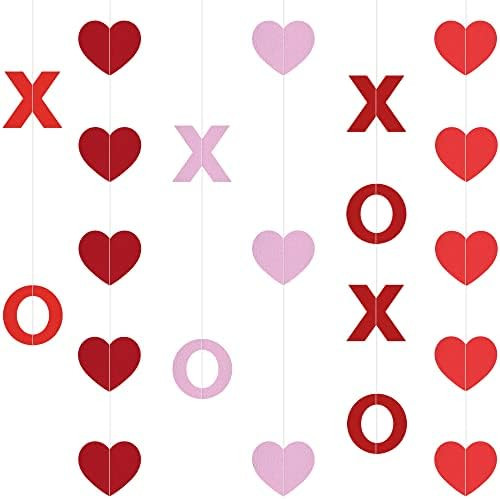 XOXO and Hanging Heart Valentine Garland – 6 String, No DIY | Felt Heart Garland for Galentines Day  | Amazon (US)