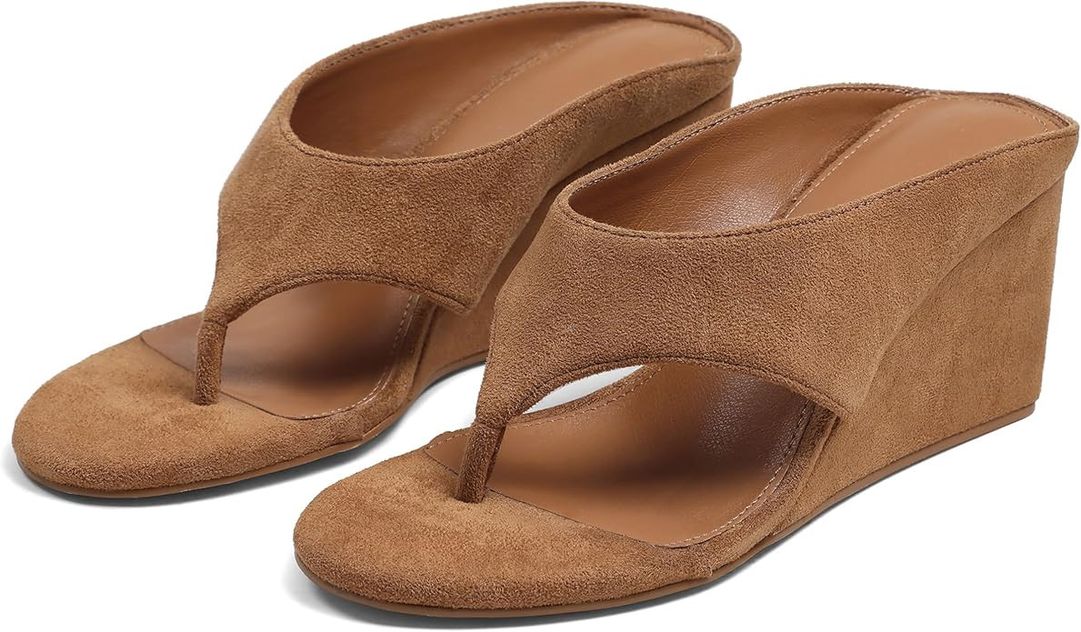 AMINUGAL Wedge Sandals for Women Trendy Dressy Summer Wedges Heels for Women Chunky Heel Open Rou... | Amazon (US)