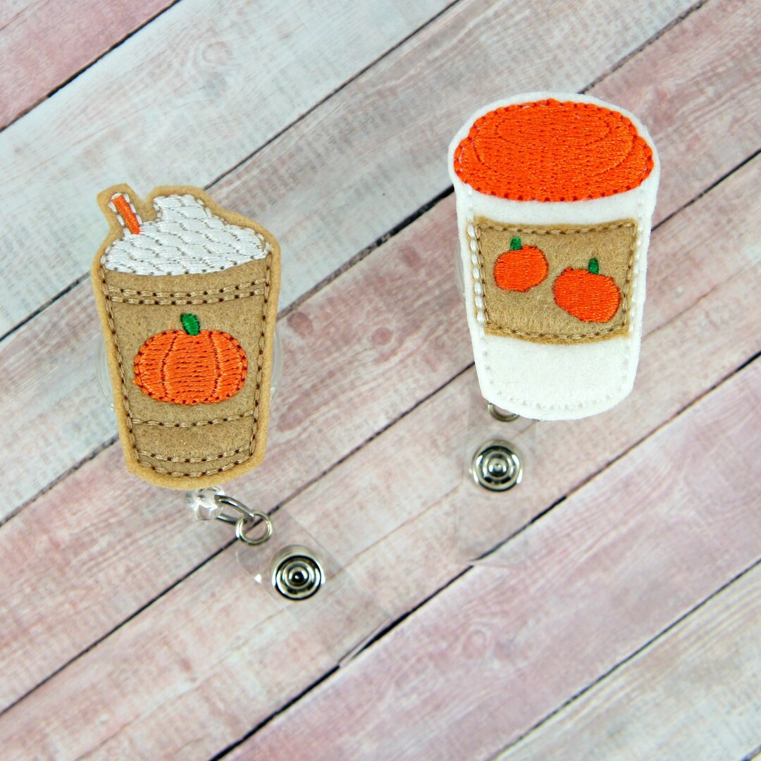 Pumpkin Latte Badge Reel Pumpkin Frappe Badge Holder Coffee - Etsy | Etsy (US)