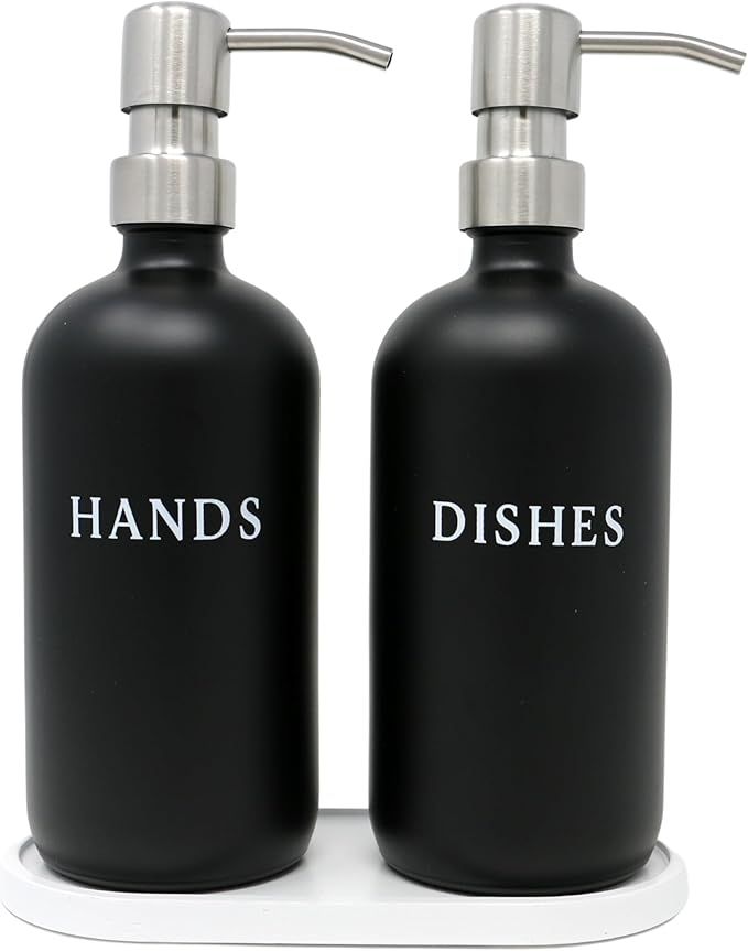 RM Home Black Glass Hand and Dish Soap Dispenser Set - Modern Farmhouse Sink Accessories - Liquid... | Amazon (US)