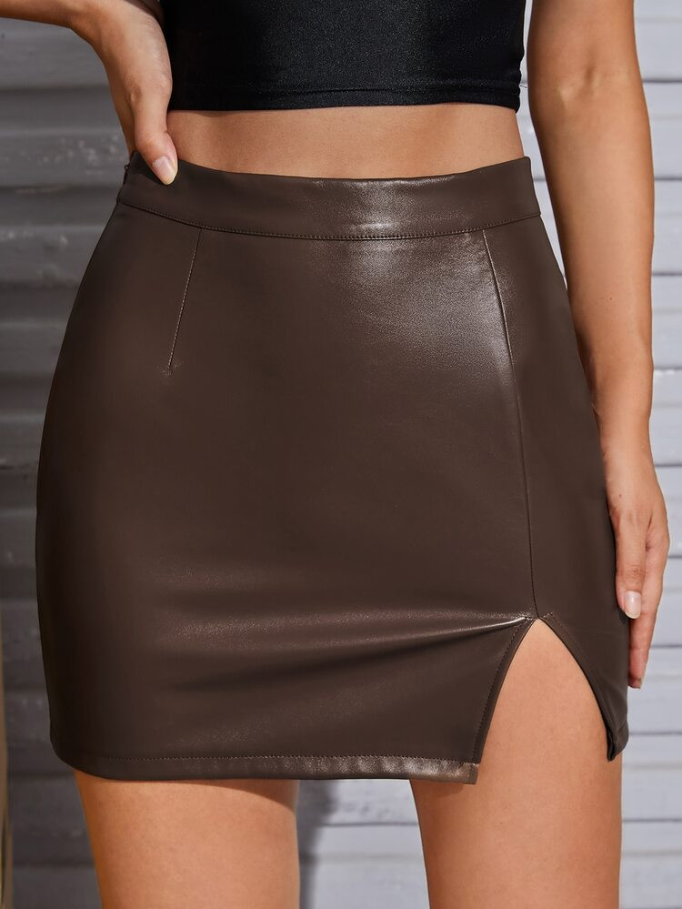 SHEIN Split Hem PU Leather Skirt | SHEIN