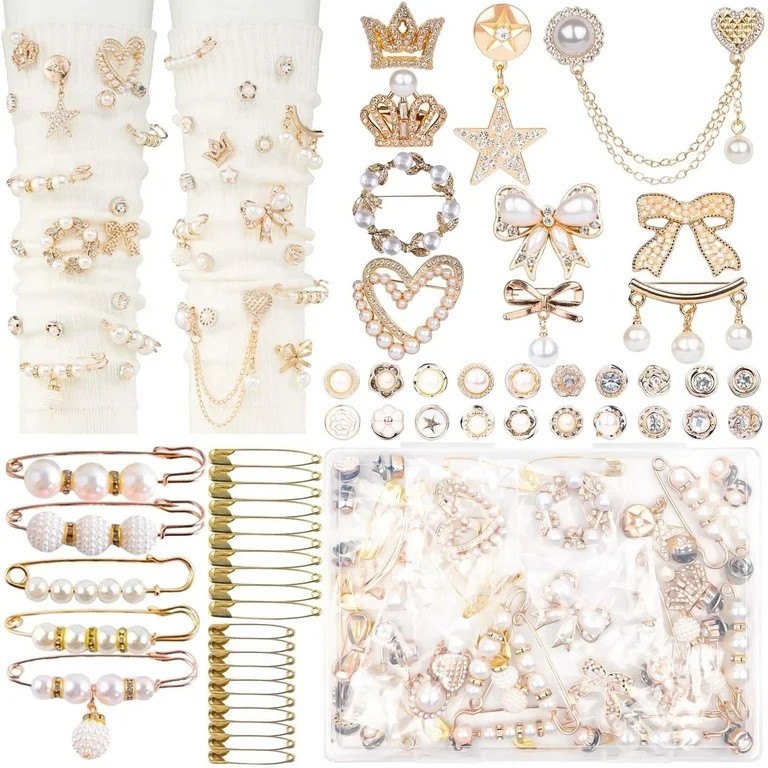 55pcs Charms for Socks Safety Pin Brooch Junk Sock Charms Pins Gold Bling Sock Jewelry Charms,Bro... | Walmart (US)
