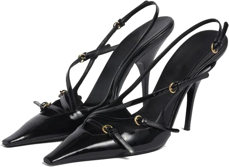 YIYA Women's Cherry Red Heels for Fall Slingback Closed Pointed Toe Stiletto High Heels Backless ... | Amazon (US)