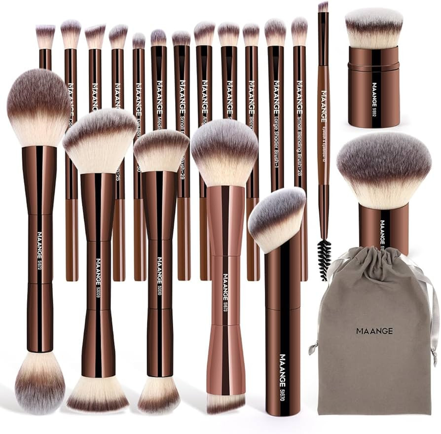 MAANGE 20 PCS Foundation Makeup Brush Set, Double-ended Kabuki Contour Brush for Liquid Powder Co... | Amazon (US)