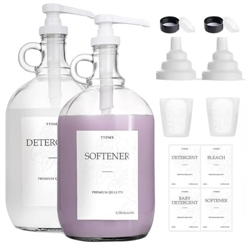 2 Pack Glass Laundry Detergent Dispenser - Gallon Fabric Softener Liquid Dispenser for Laundry Room (128 oz Each), Liquid Laundry Soap Dispenser - Includes Labels, Funnel, and Measuring Cup | Amazon (US)