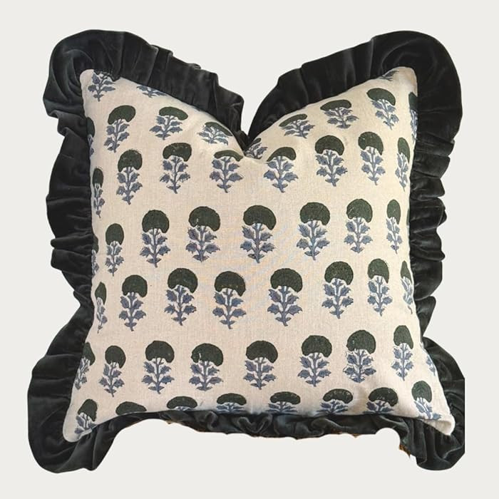 Palm & Loom 100% Cotton Linen Cushion Cover - Aira Decorative Throw Pillow Case with Dark Green &... | Amazon (US)