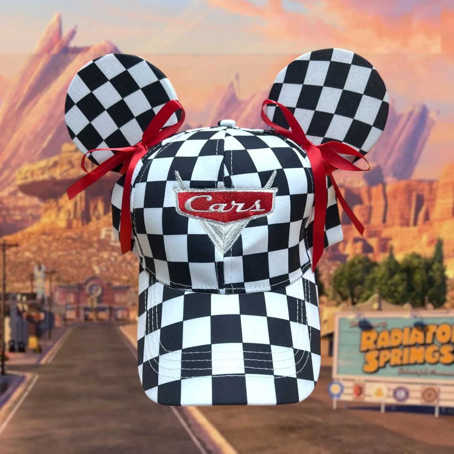Adult Embroidered Cars-Inspired Checkered Mouse Ear Hat – Handmade Disney Cap with Removeable R... | Etsy (US)