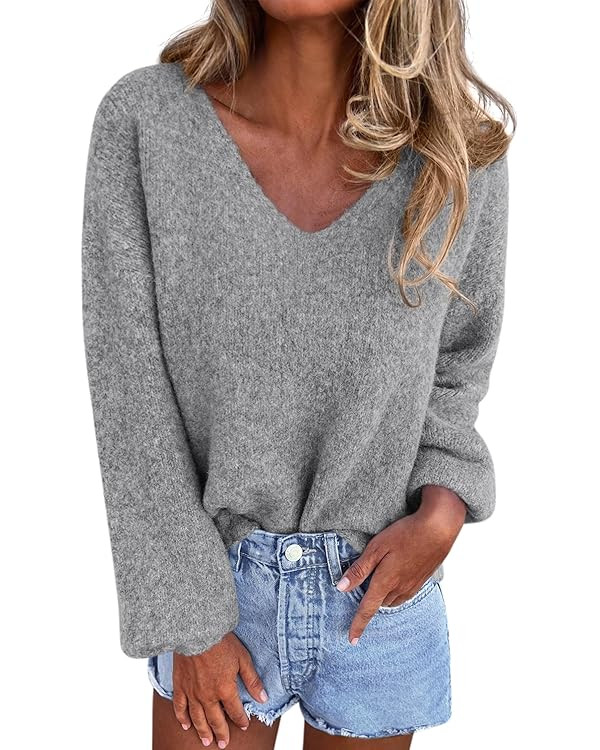 KIRUNDO Oversized Fall Sweaters for Women V Neck Cozy Trendy Lightweight Long Sleeve Knit Pullove... | Amazon (US)