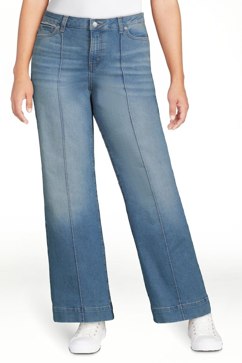 Time and Tru Women's Mid Rise Wide Leg Jeans, 31" Inseam for Regular | Walmart (US)