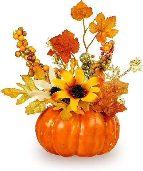 Whaline Artificial Pumpkin Decoration Sunflower Autumn Leaves Berry Ornament Set Decor Faux Foam ... | Amazon (US)