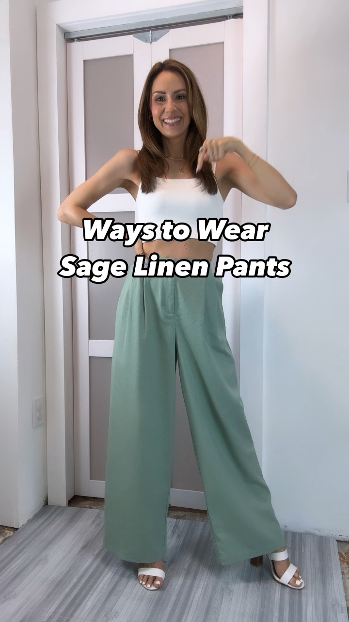 Top selling pants are 20% off!! The coupon code is redeemable on the listing! These sage green linen (ish) wide leg pants are so cute! I say linen (ish) because they’re a thicker material and not see through but have a soft linen feel to them! Disclaimer, they are big on me, as I show in the previous video featuring them, but I love them so much, I’ll get them altered and hemmed for an ankle length fit. Easy to dress up or down as you can see. Wearing a small but I think you can size down if in between since I’m altering. I’m 5’4” for reference! 

#LTKSaleAlert #LTKVideo #LTKFindsUnder50
